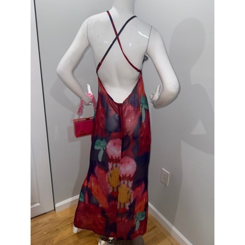 Micas Sheer Floral Lace Maxi Dress  Cotton Blend Plunge Mesh‎ Dress size M - Picture 8 of 12